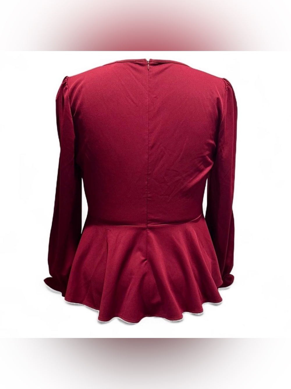 Jasambac Square-Neck Peplum Blouse in Deep Wine - Picture 6 of 7